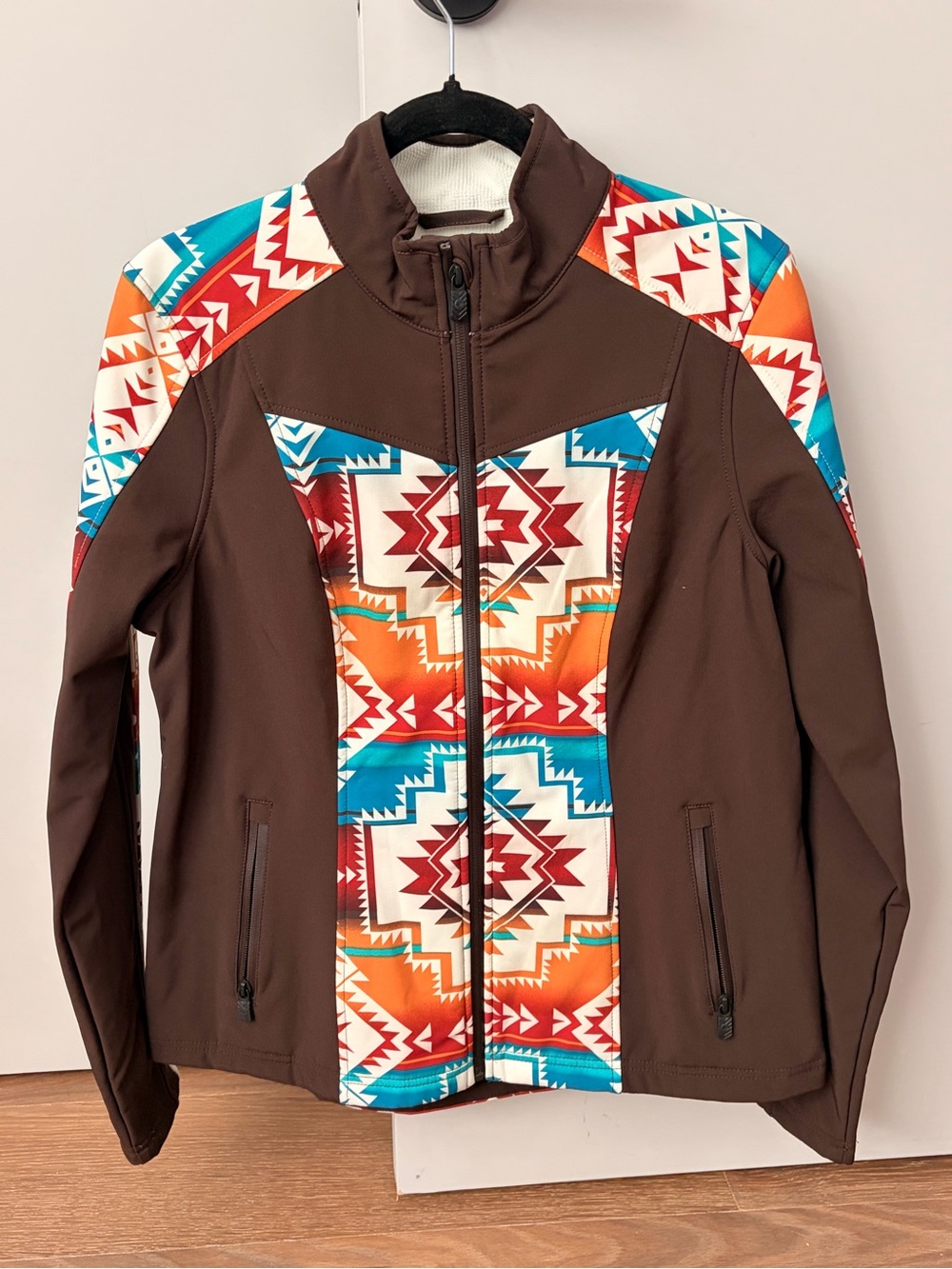 Brown Southwestern Pattern Softshell Jacket